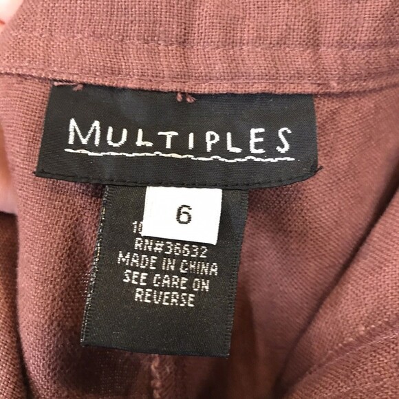 Multiples Brown Women's Size 6 100% Linen Straight Leg Grommet Hem Crop Pants - Picture 8 of 12